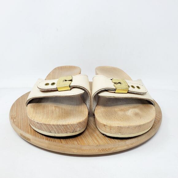 Dr Scholls Wooden Slide Sandals Womens 7 Original Clog Off White Austria Vintage - Picture 3 of 12